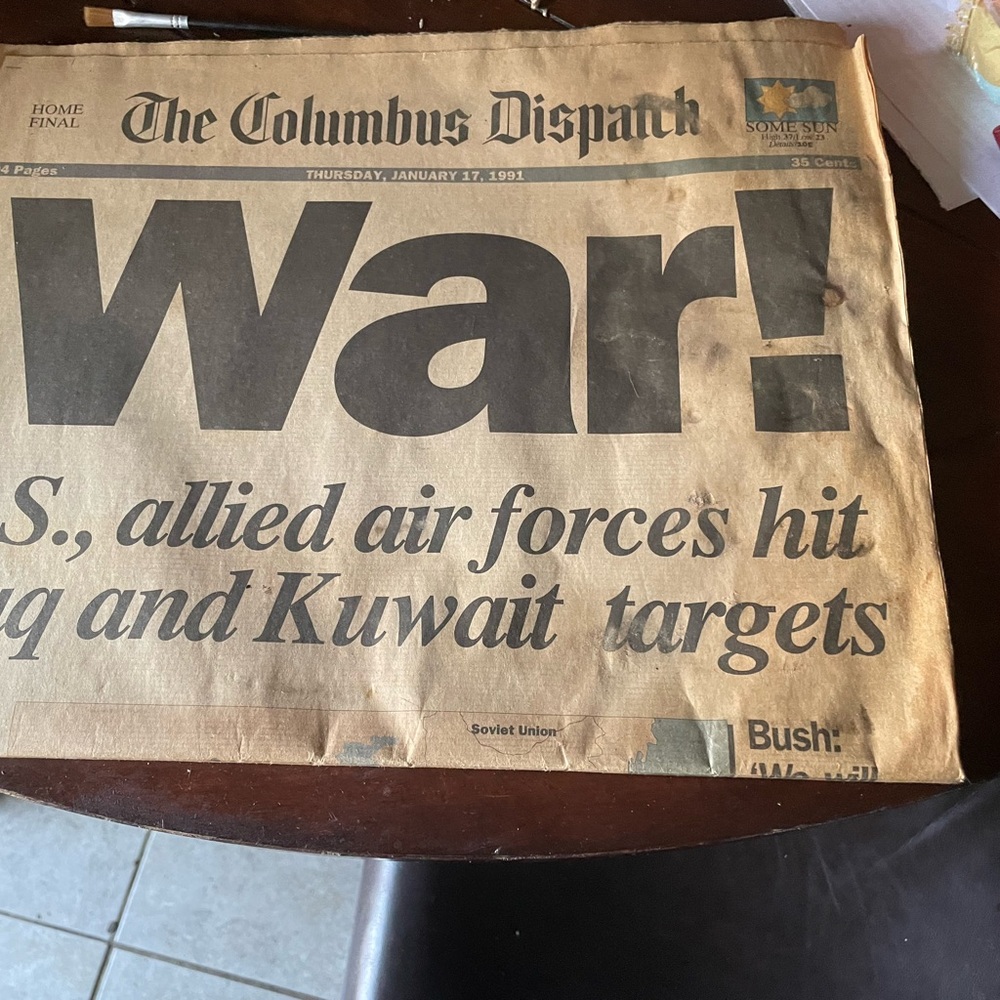 Vintage Newspaper Front - The Columbus Dispatch 'War!' Headline